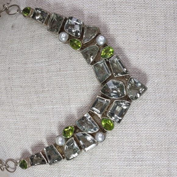 Artisan Crafted Gemstone Chevron Bib Necklace - Picture 2 of 8